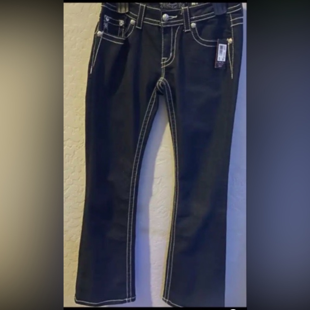Miss Me Black Boot Cut Jeans with White Stitching